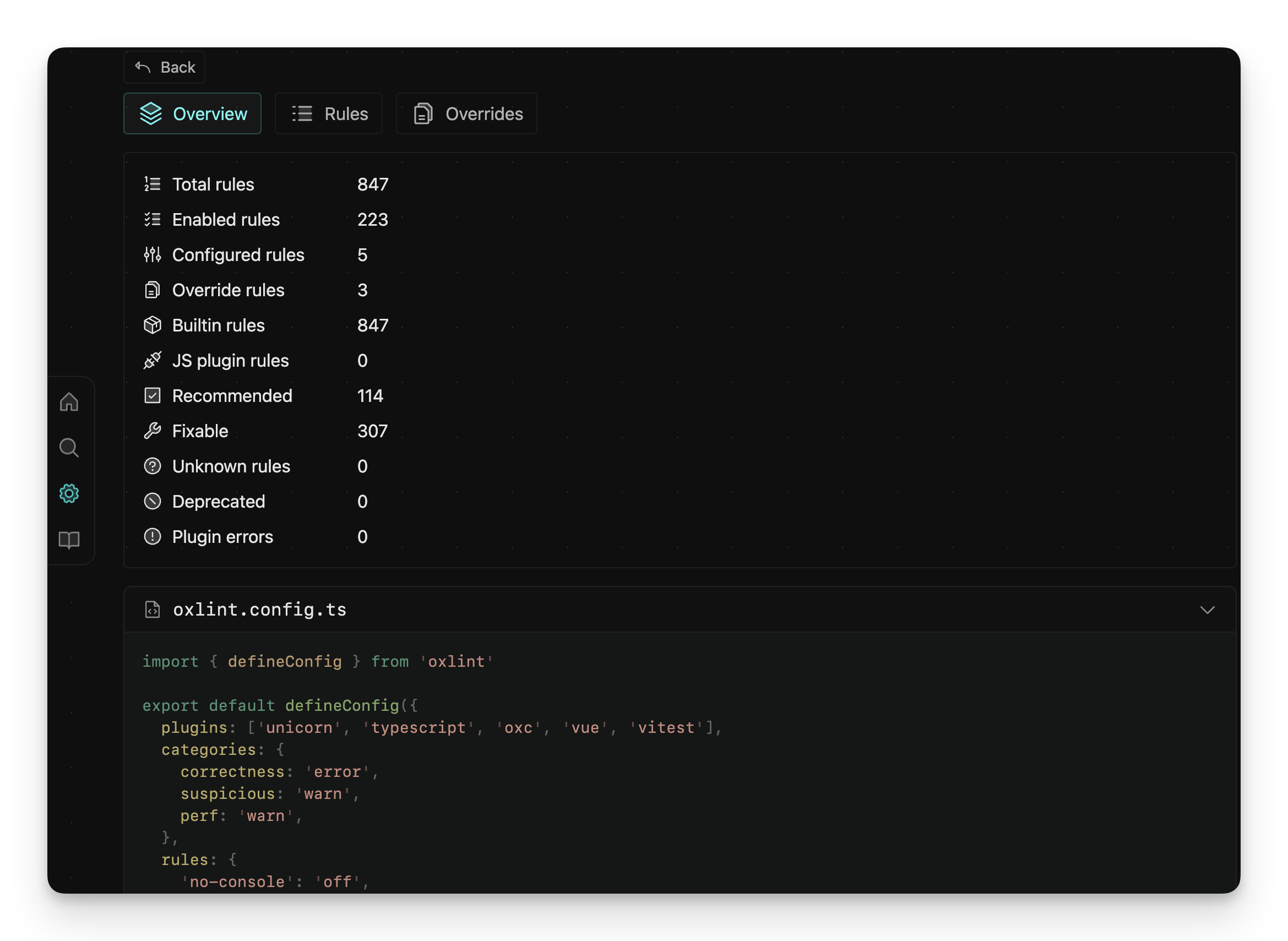 Oxlint configuration overview